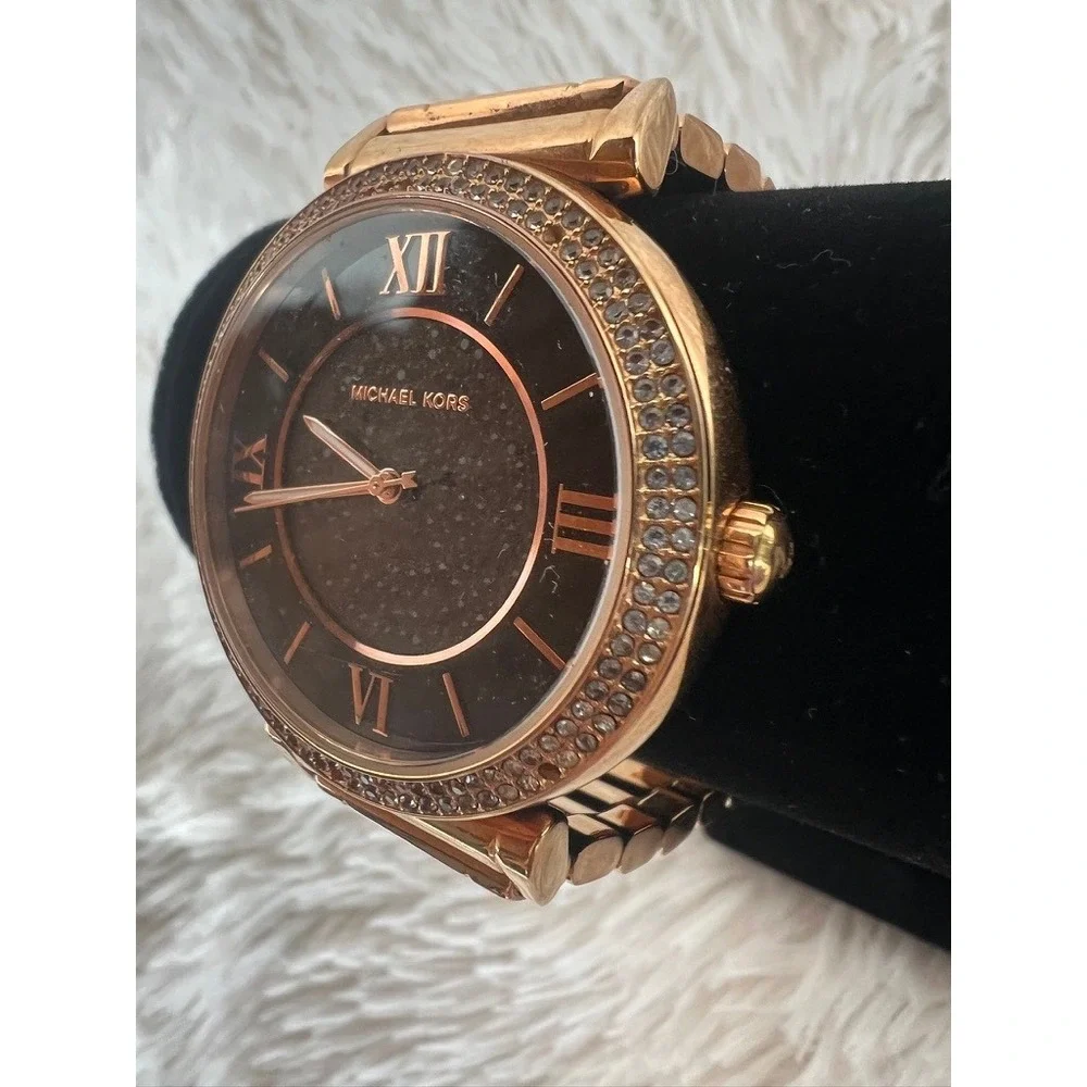 Michael Kors Watch Rose Gold  Black Sparkle Dial Crystal‎ Bezel Needs Battery